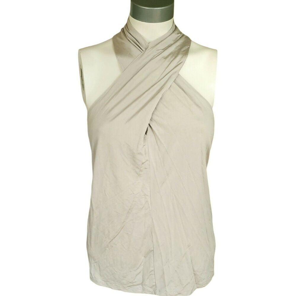 GENERATION LOVE Wisteria halter top cross front slinky blouse in taupe Sz XS NEW